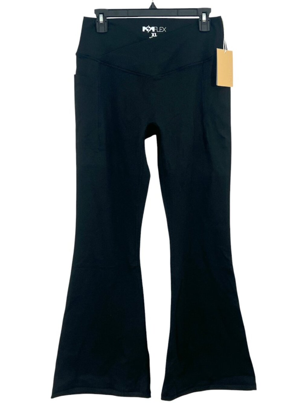 POPFLEX Crisscross Hourglass Flared Legging Pockets Soft Black XL New